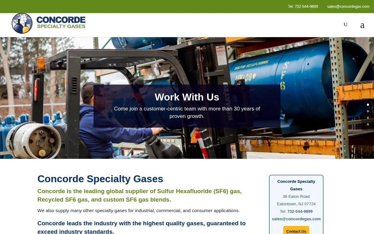 Homepage of Concorde Specialty Gases, INC.