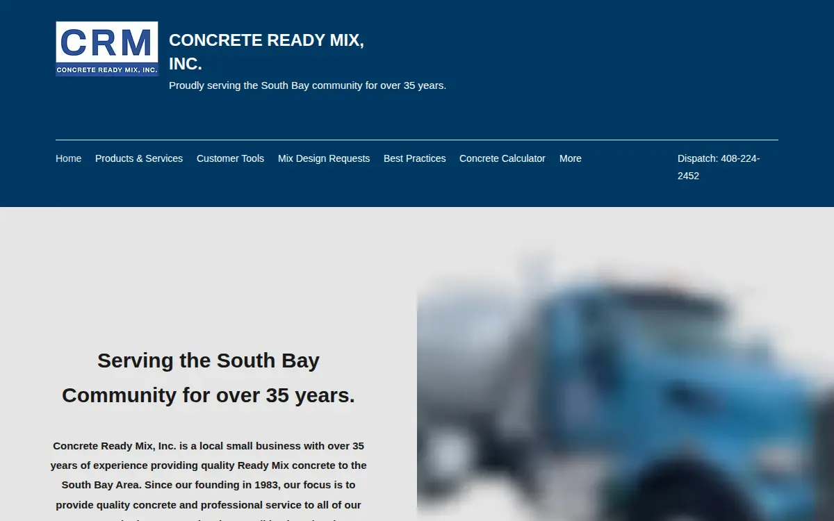 Homepage of Concrete Ready Mix, INC