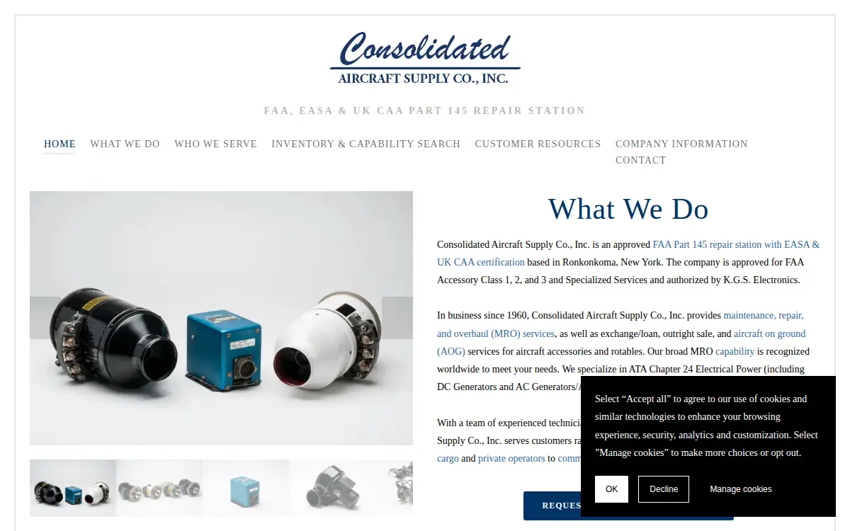 Homepage of Consolidated Aircraft Supply Co., INC.
