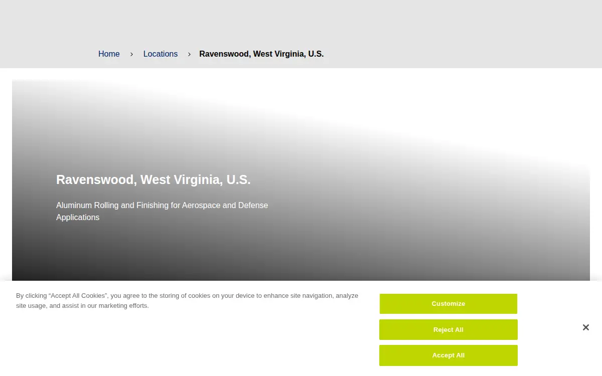 Homepage of Constellium Rolled Products Ravenswood, LLC
