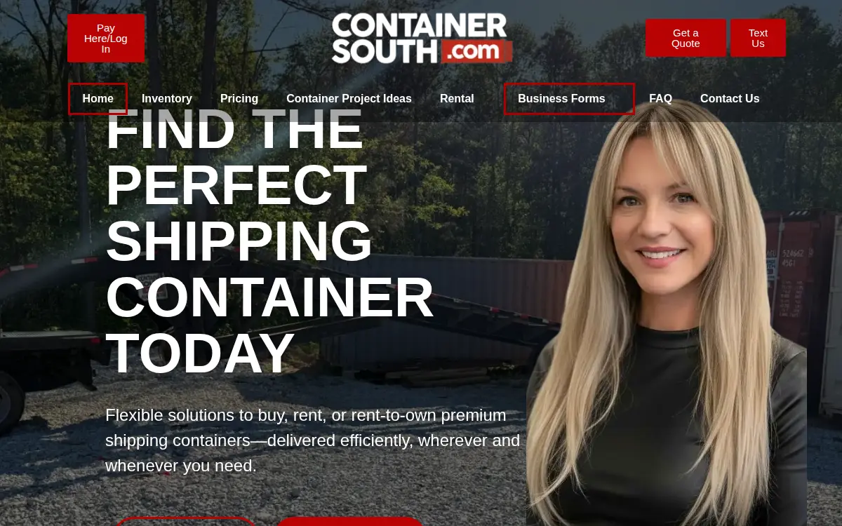 Homepage of Container South LLC