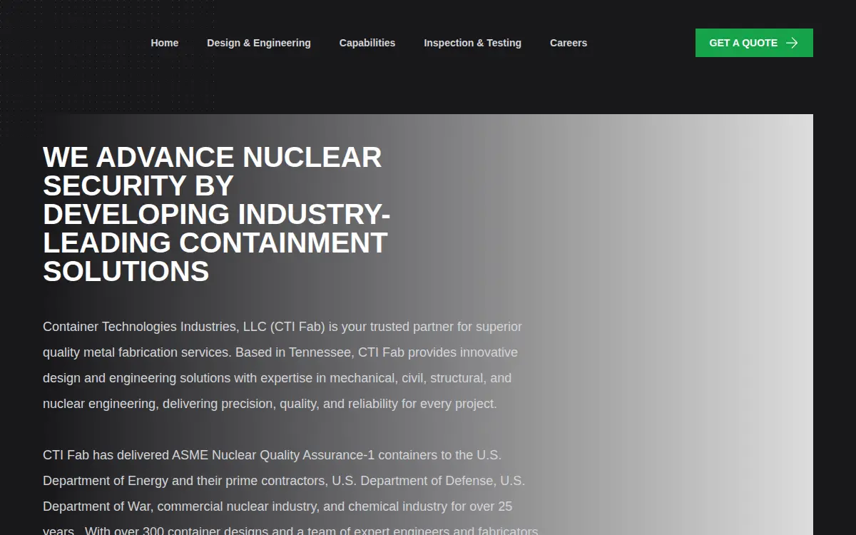Homepage of Container Technologies Industries, LLC