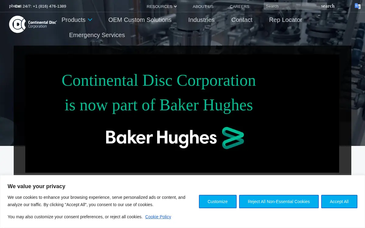 Homepage of Continental Disc Corporation, LLC