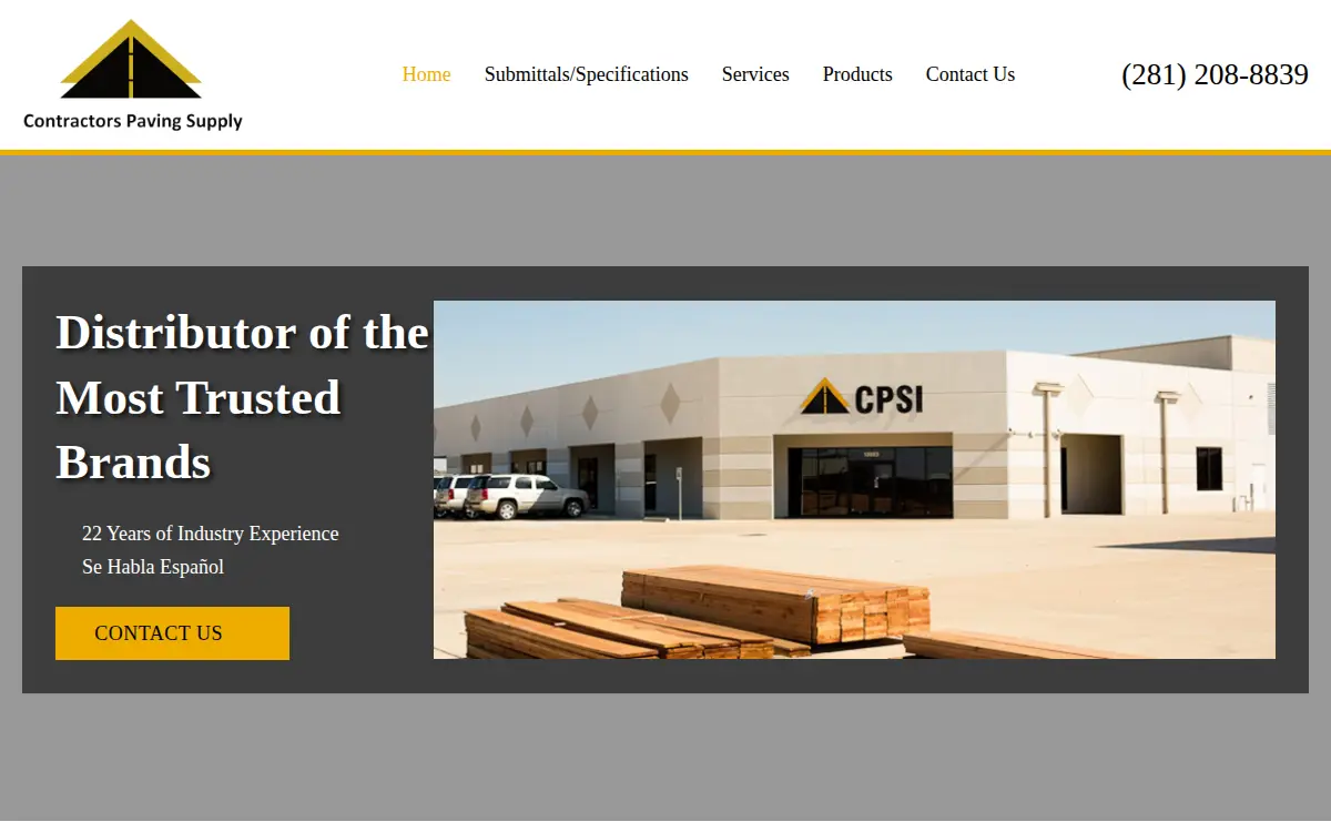 Homepage of Contractors Paving Supply, LLC