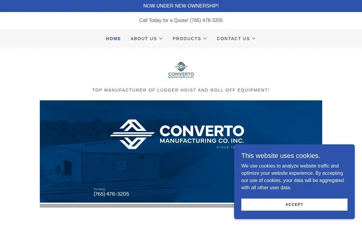 Homepage of Converto Mfg. Co., INC.