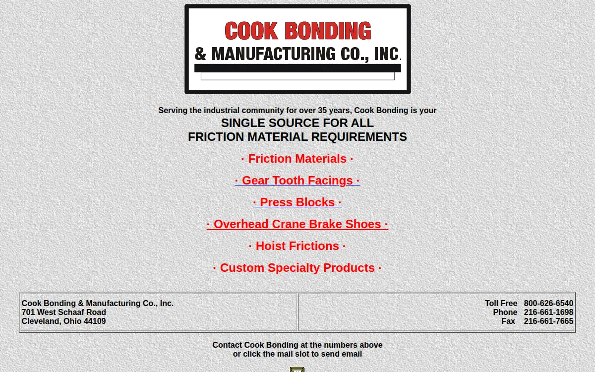 Homepage of Cook Bonding & Manufacturing CO