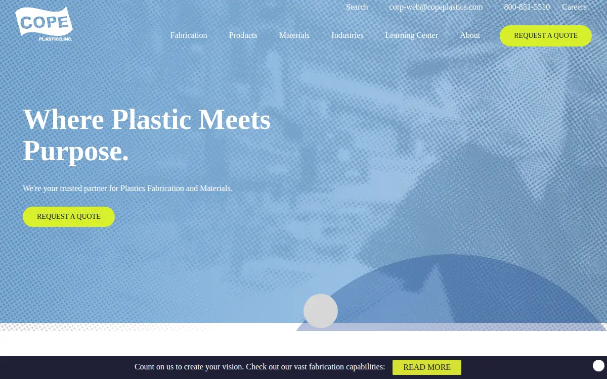 Homepage of Cope Plastics INC