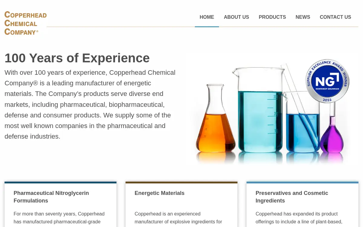 Homepage of Copperhead Chemical Company INC.