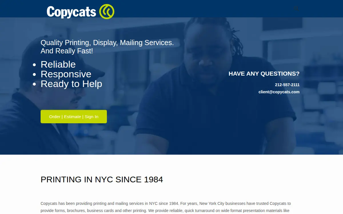 Homepage of Copycats Second Avenue CORP