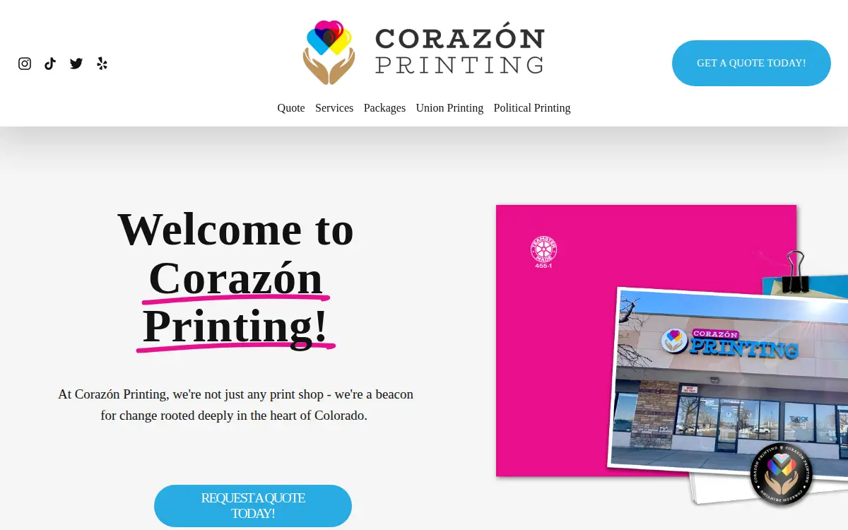 Homepage of Corazon Printing LLC