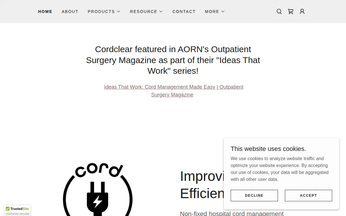 Homepage of Cordclear, LLC