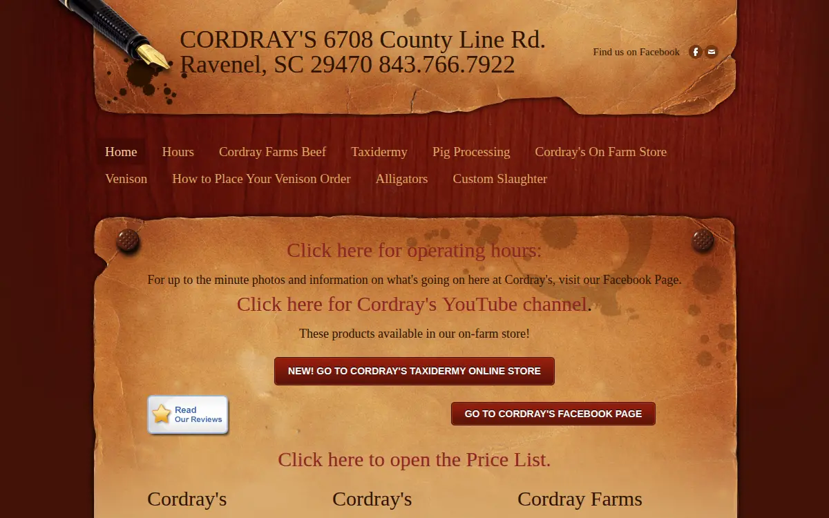 Homepage of Cordrays Venison Processing