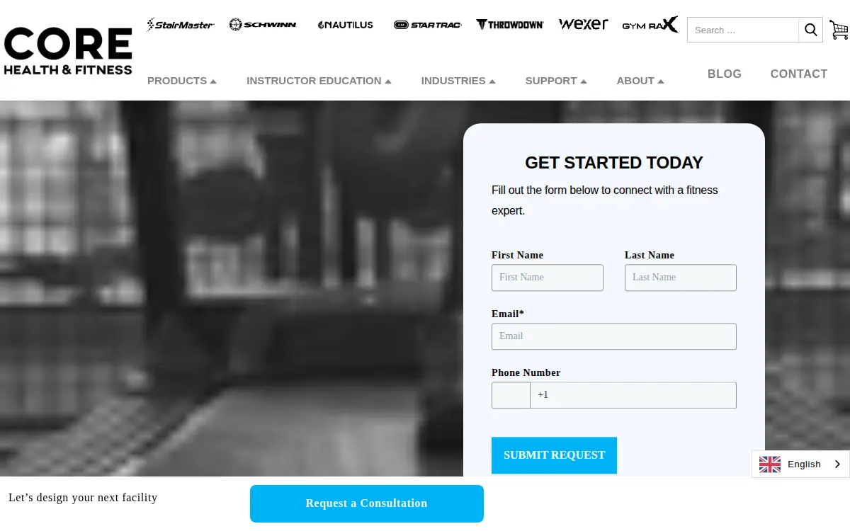 Homepage of Core Health & Fitness, LLC