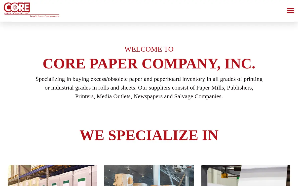 Homepage of Core Paper Company, INC.