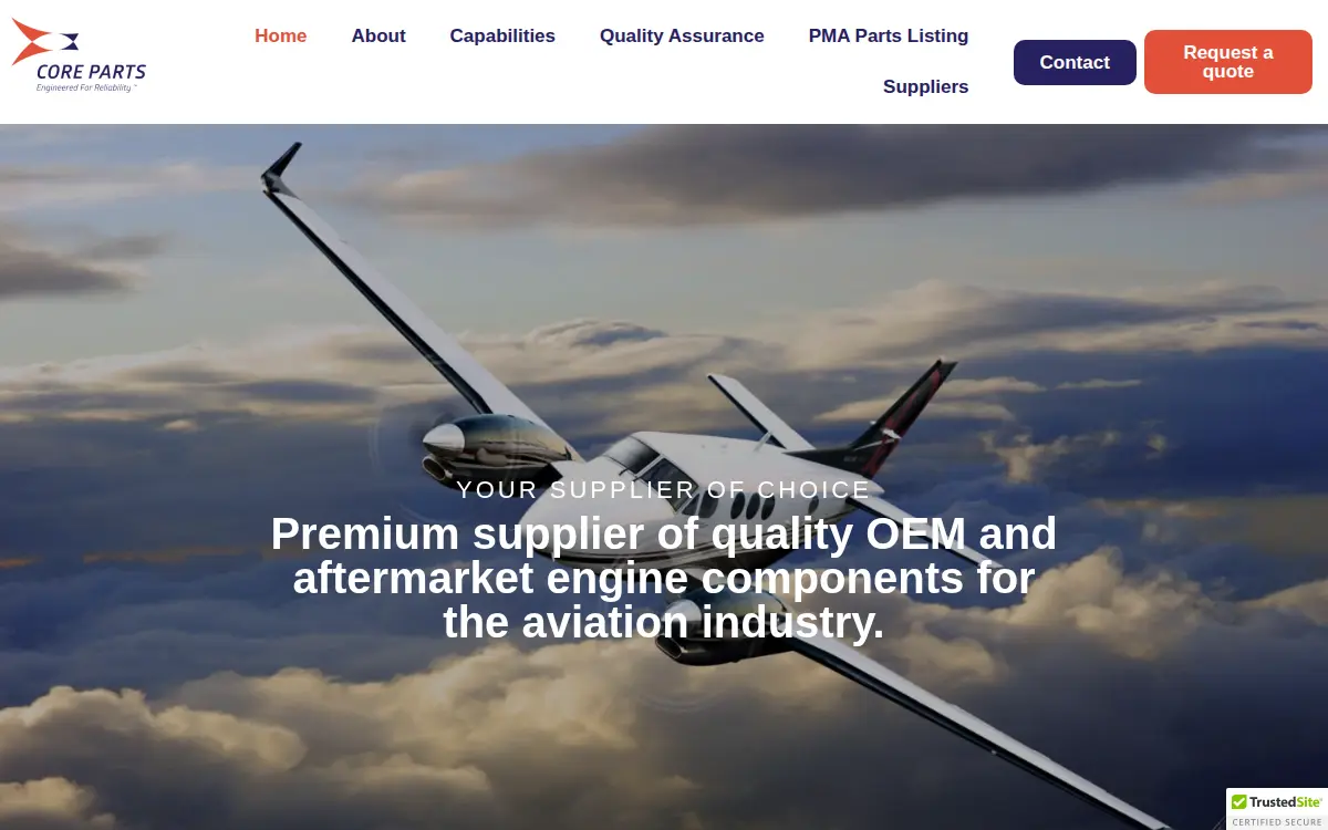 Homepage of Core Parts LLC