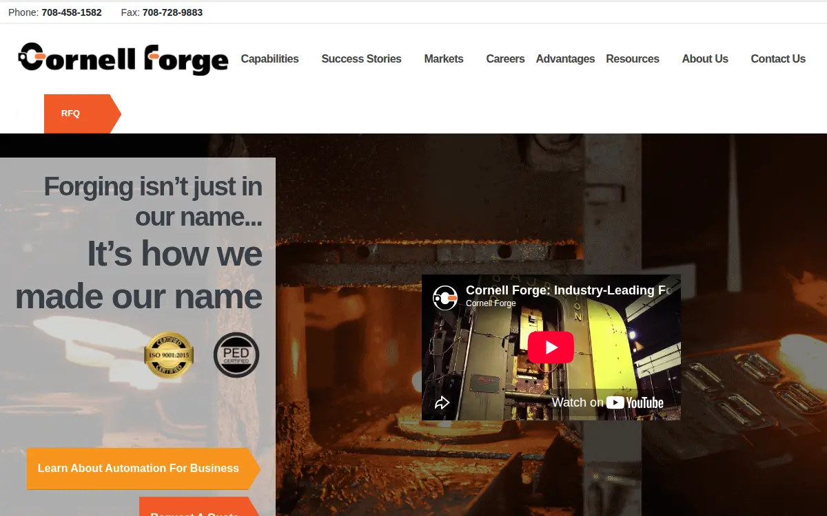 Homepage of Cornell Forge Company