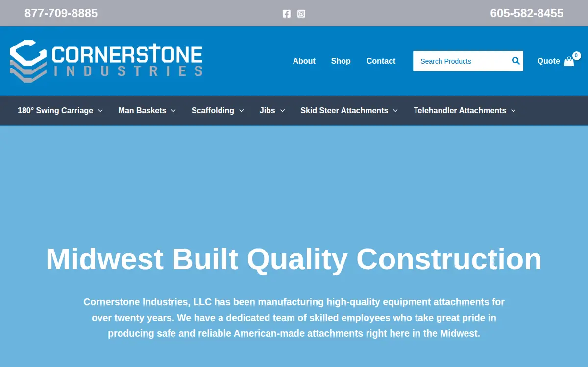 Homepage of Cornerstone Industries, LLC