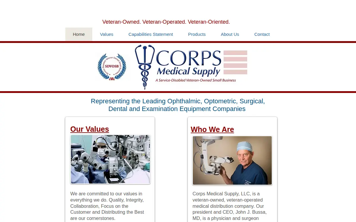 Homepage of Corps Medical Supply, LLC