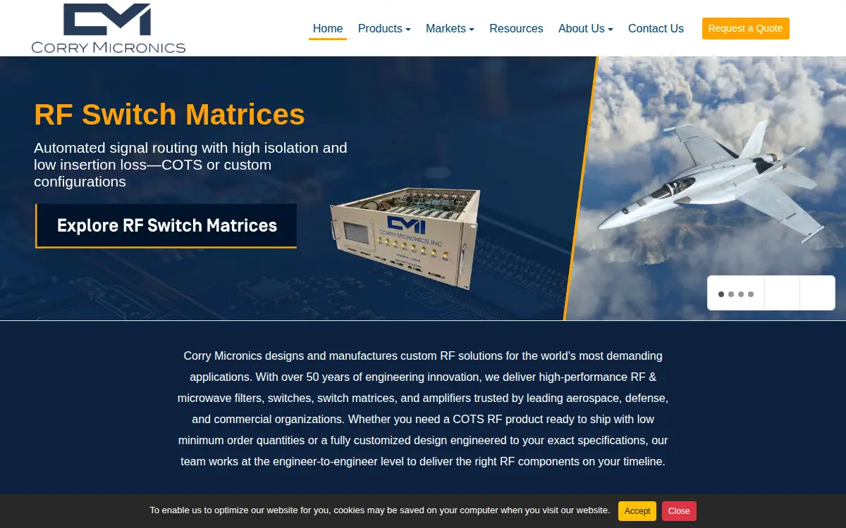 Homepage of Corry Micronics, LLC.
