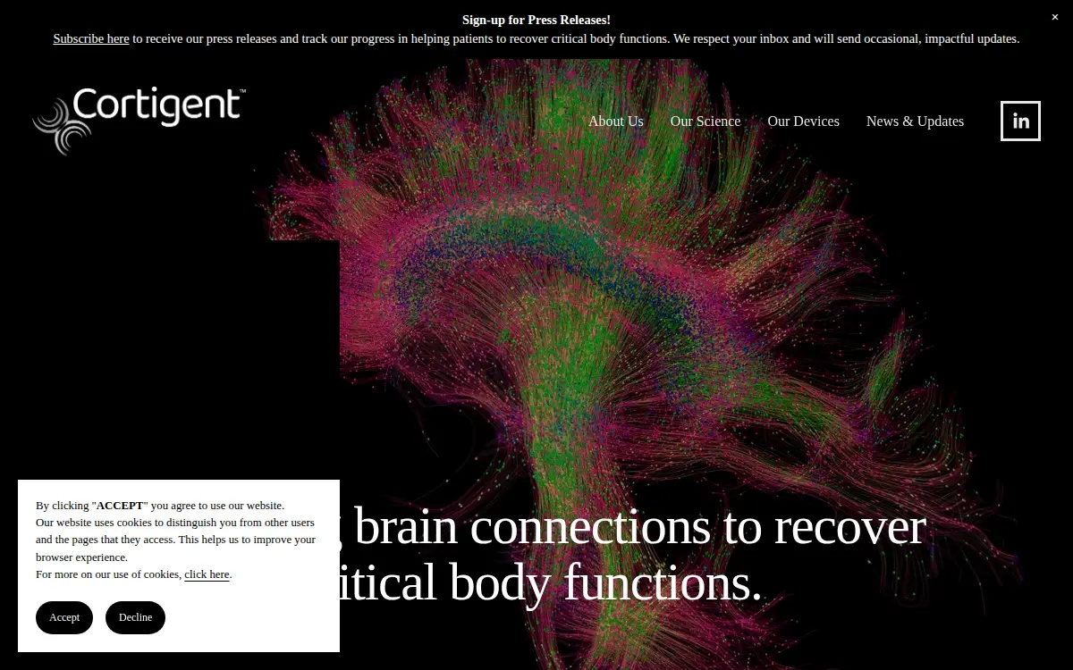 Homepage of Cortigent INC