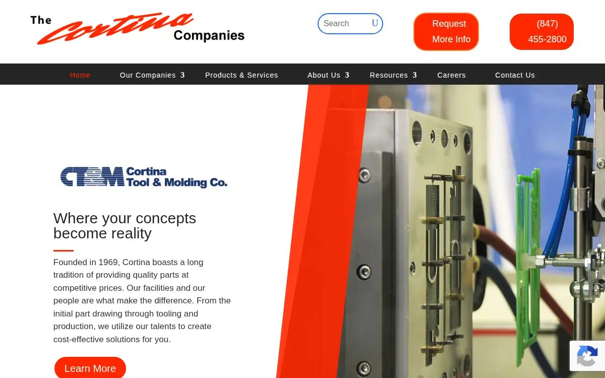 Homepage of Cortina Tool & Molding CO.