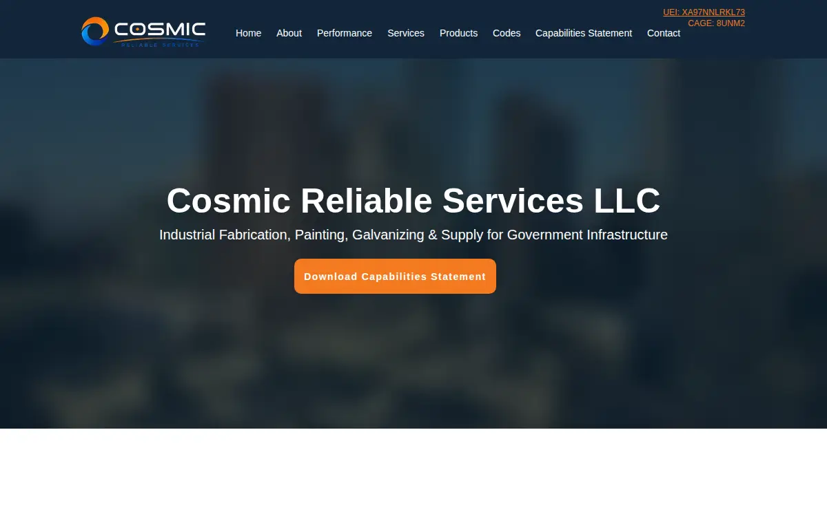 Homepage of Cosmic Reliable Services, LLC