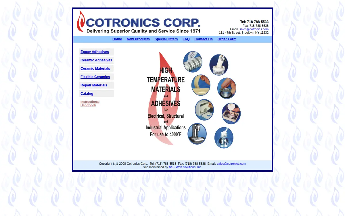 Homepage of Cotronics Corporation