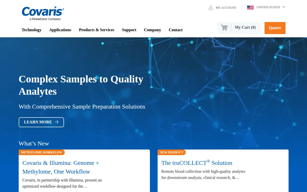 Homepage of Covaris, LLC