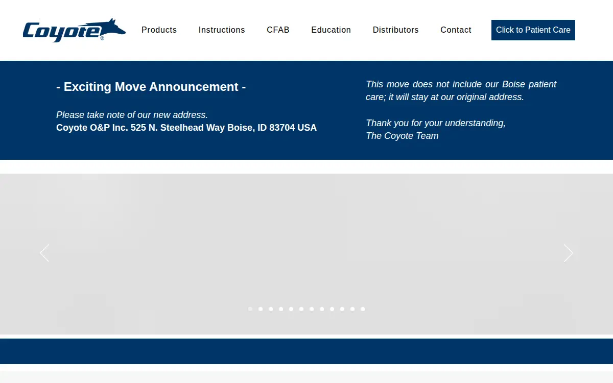 Homepage of Coyote O&p INC