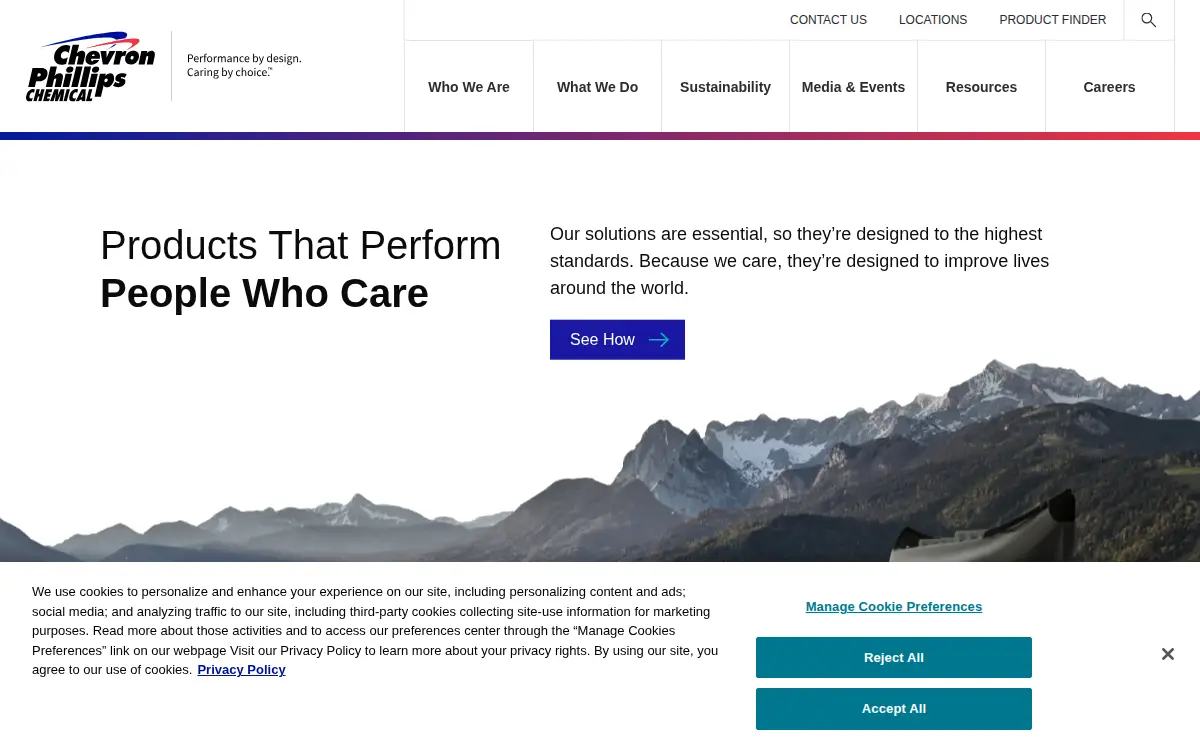 Homepage of Chevron Phillips Chemical Company LP