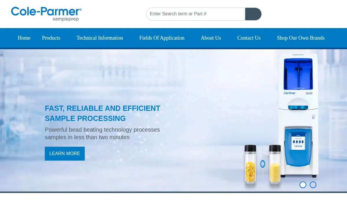 Homepage of Spex Sample Prep LLC