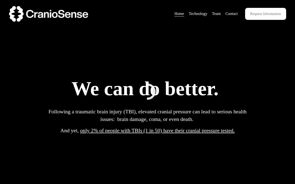 Homepage of Craniosense, INC.