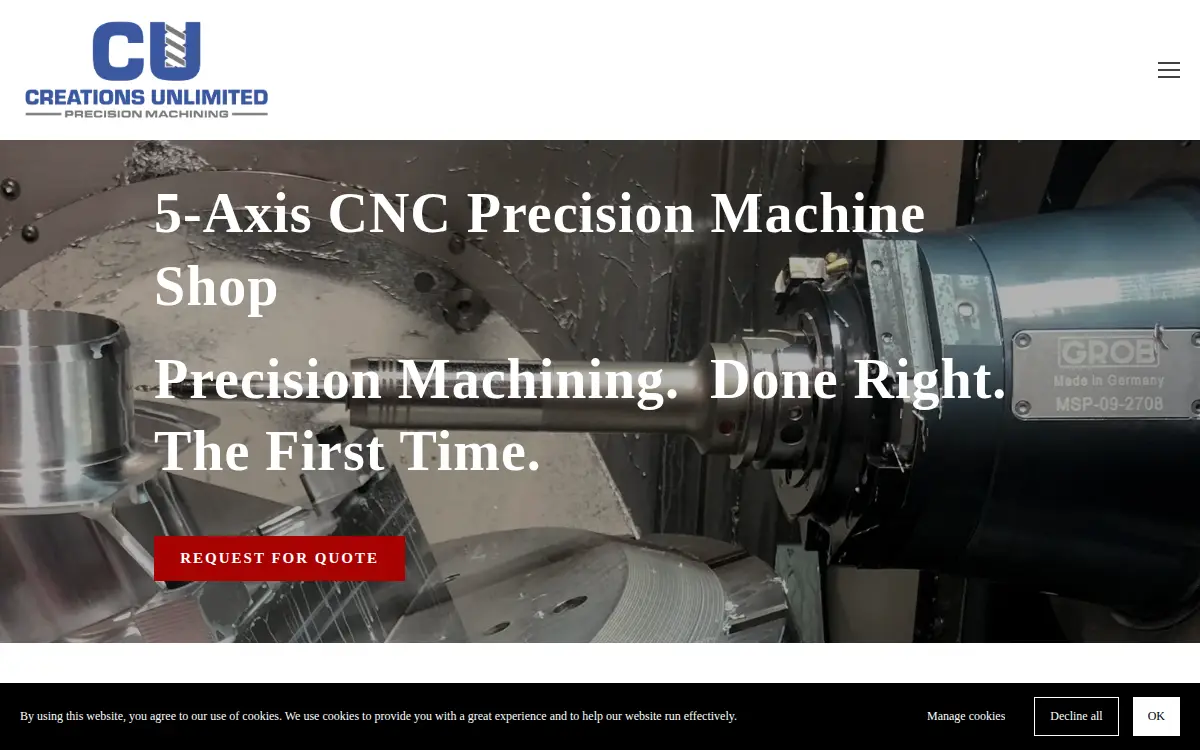 Homepage of Creations Unlimited Machining, INC
