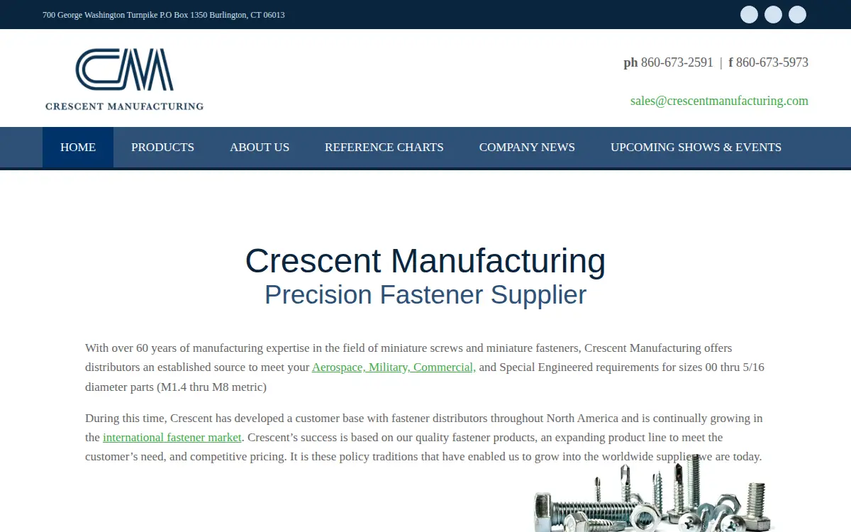 Homepage of Crescent Manufacturing Operating Company