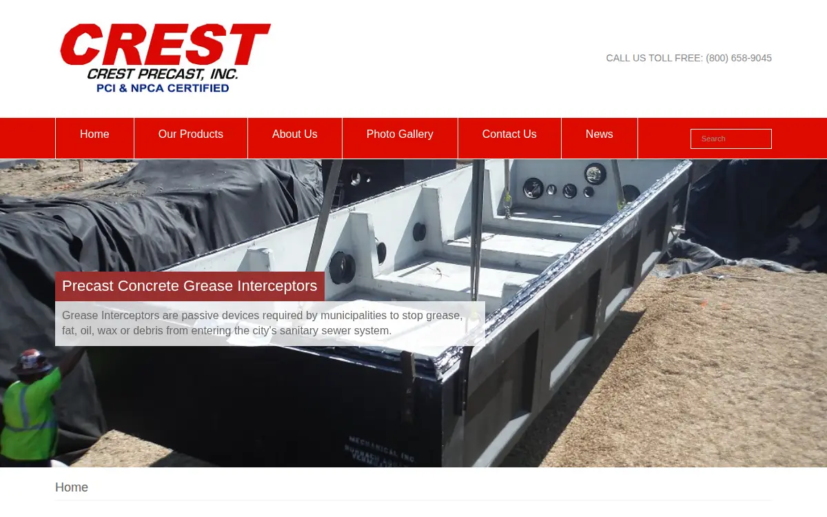 Homepage of Crest Precast, INC.