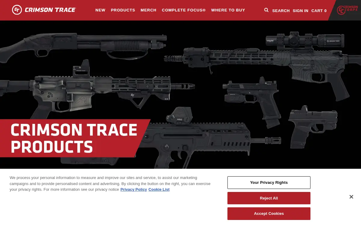 Homepage of Crimson Trace Corporation