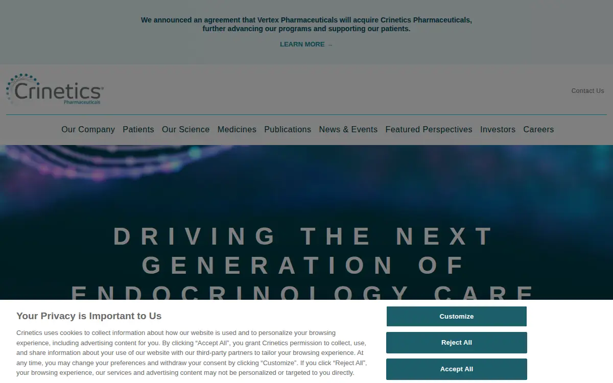 Homepage of Crinetics Pharmaceuticals, INC