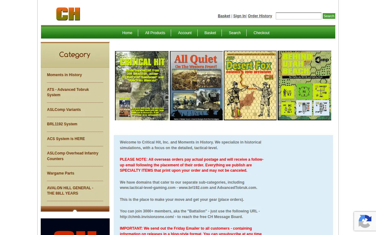 Homepage of Critical Hit!, INC.