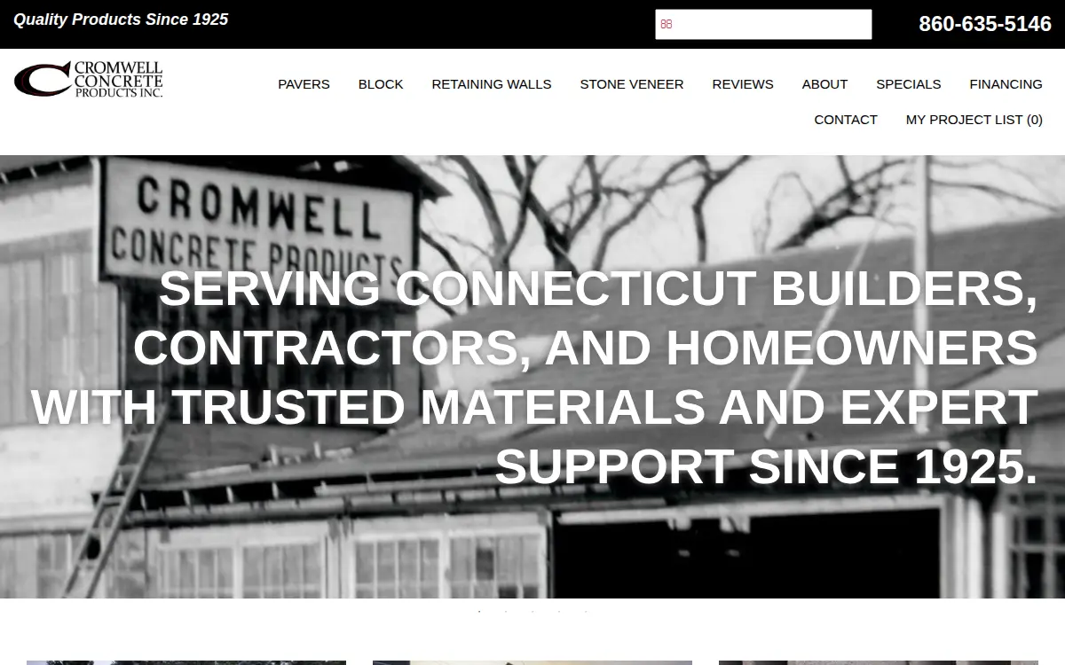 Homepage of Cromwell Concrete Products, Incorporated
