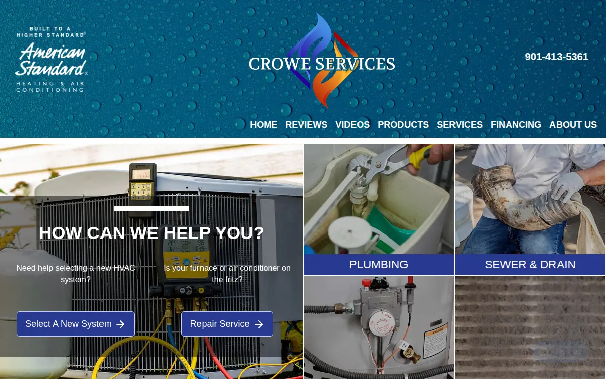 Homepage of Crowe Heating and Air INC
