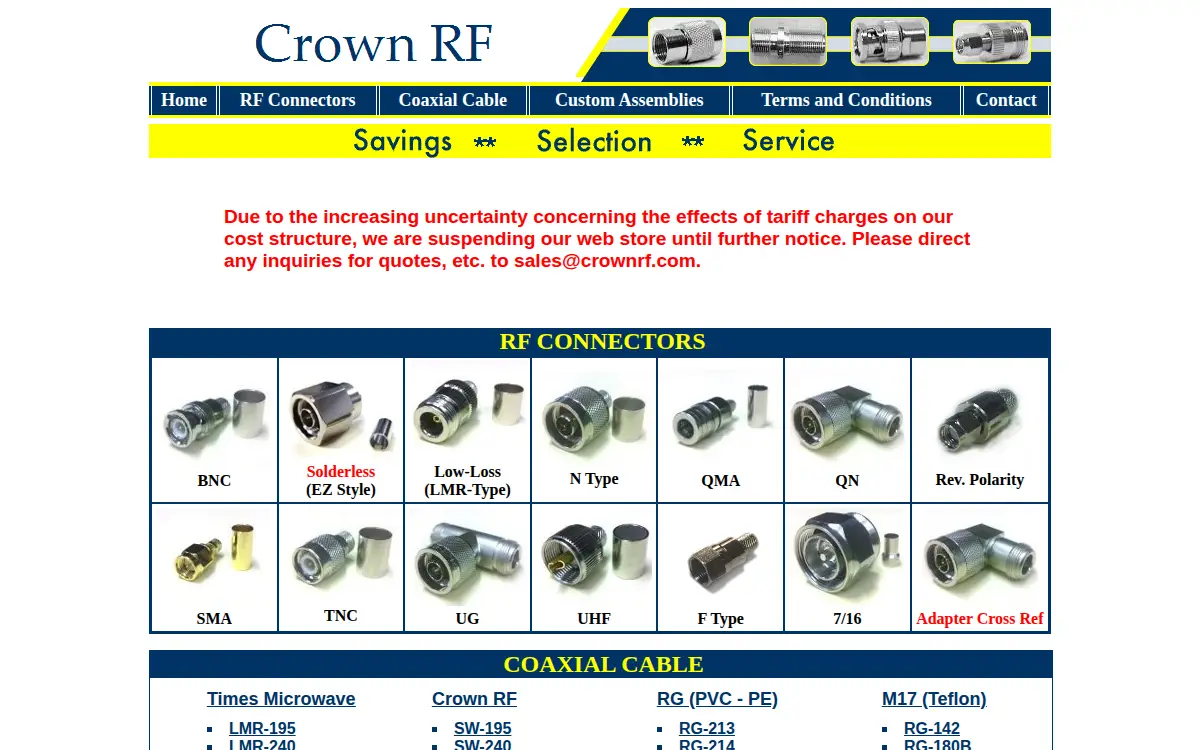 Homepage of Crown Rf LLC