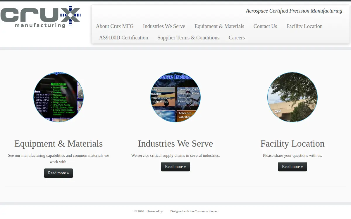 Homepage of Crux Manufacturing INC