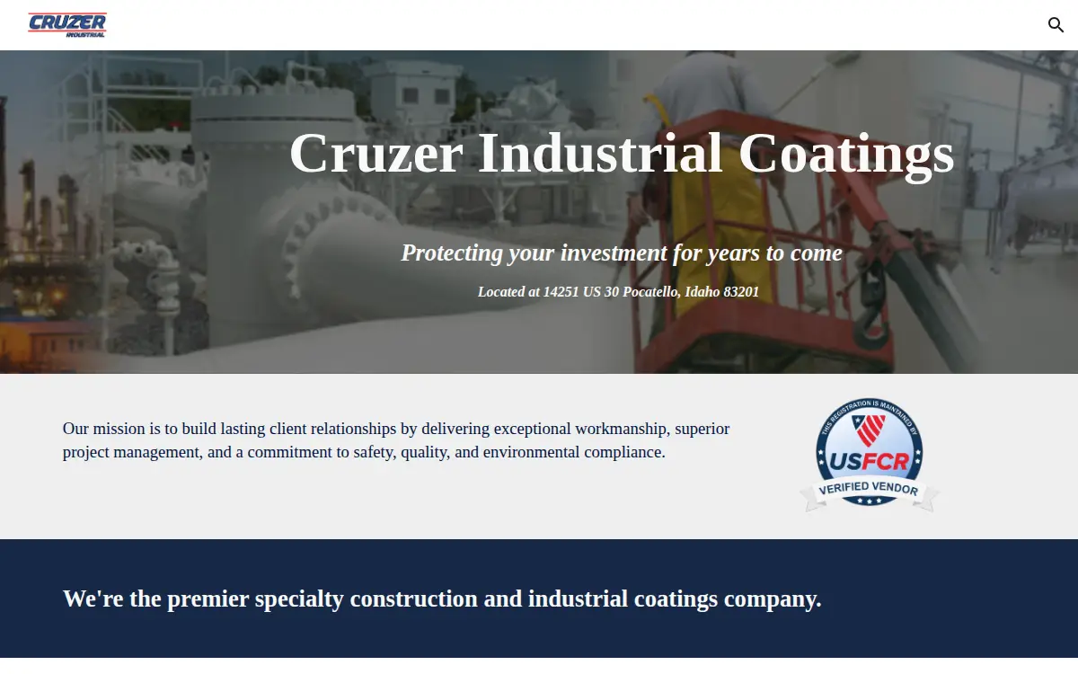 Homepage of Cruzer Industrial Coatings LLC