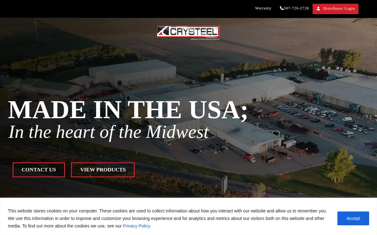 Homepage of Crysteel Manufacturing, INC