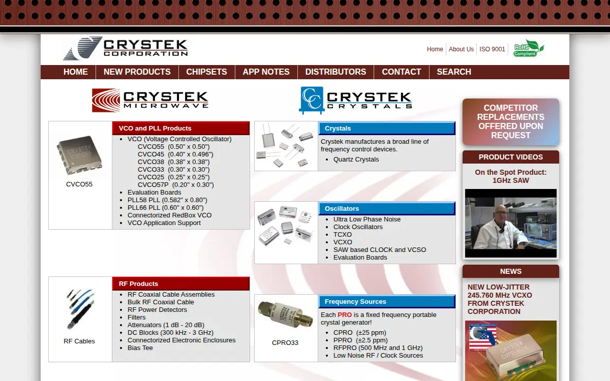 Homepage of Crystek Crystals Corporation