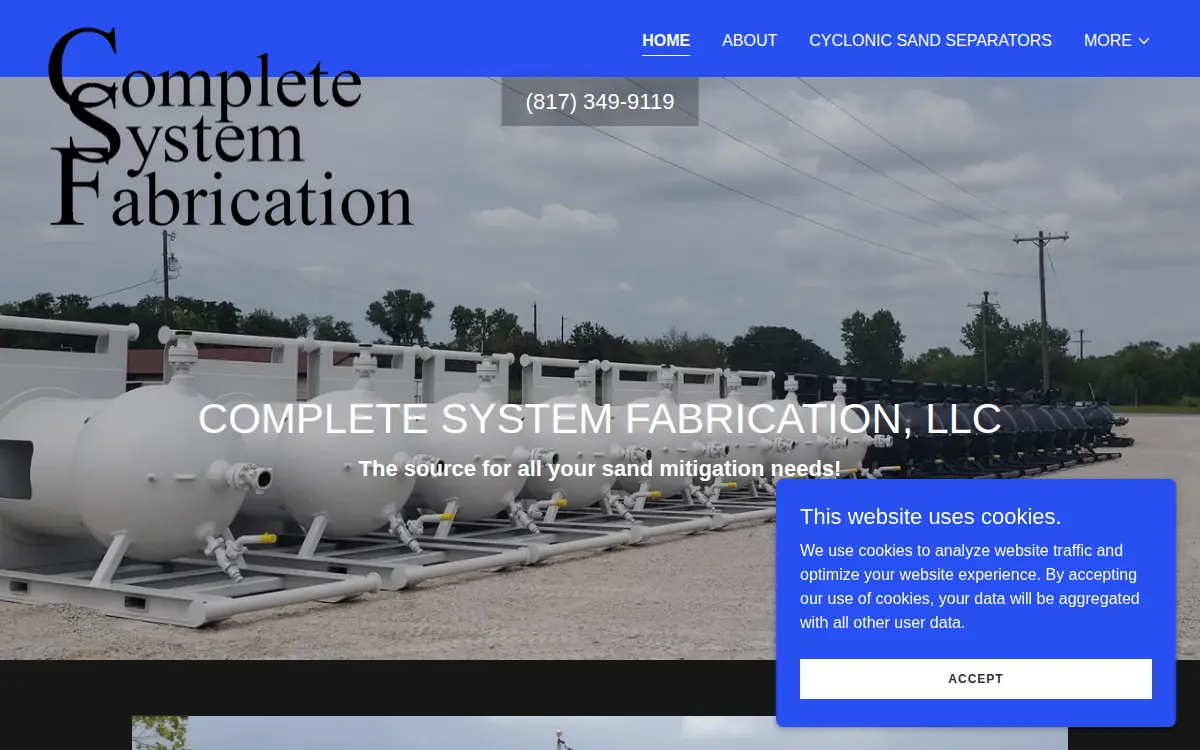 Homepage of Complete System Fabrication, LLC