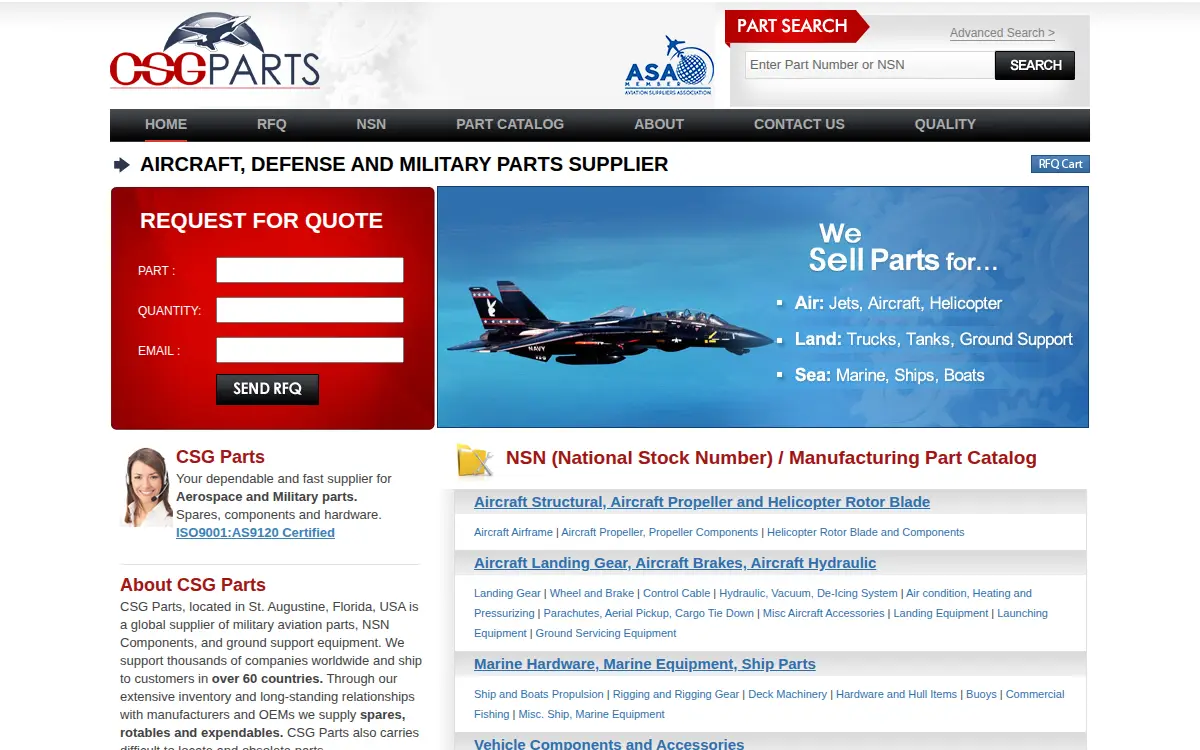 Homepage of Csg Parts, LLC