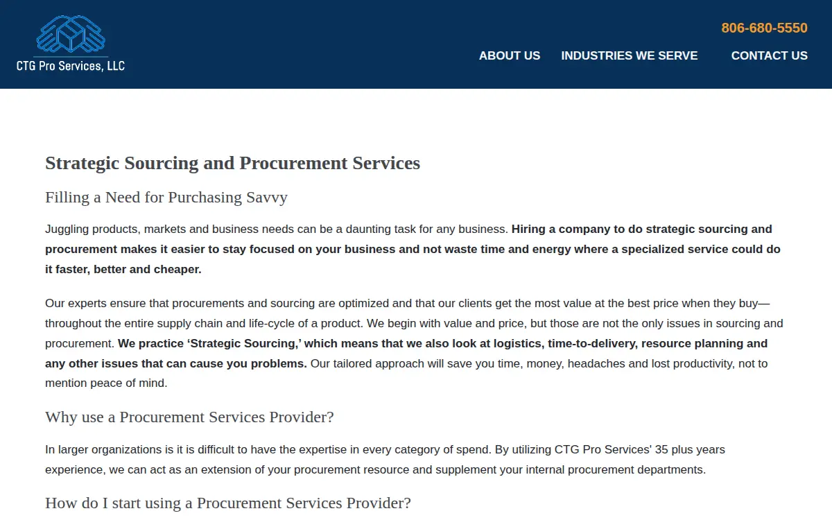 Homepage of Ctg Pro Services LLC