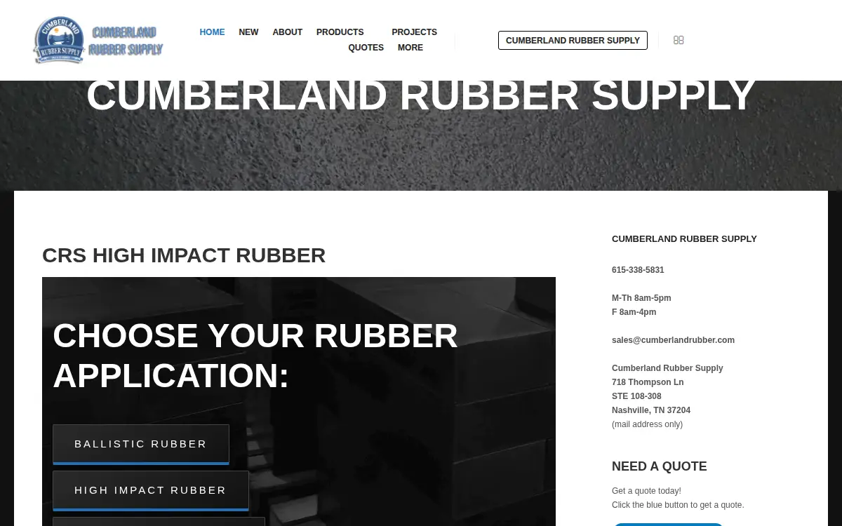 Homepage of Cumberland Rubber Supply, LLC
