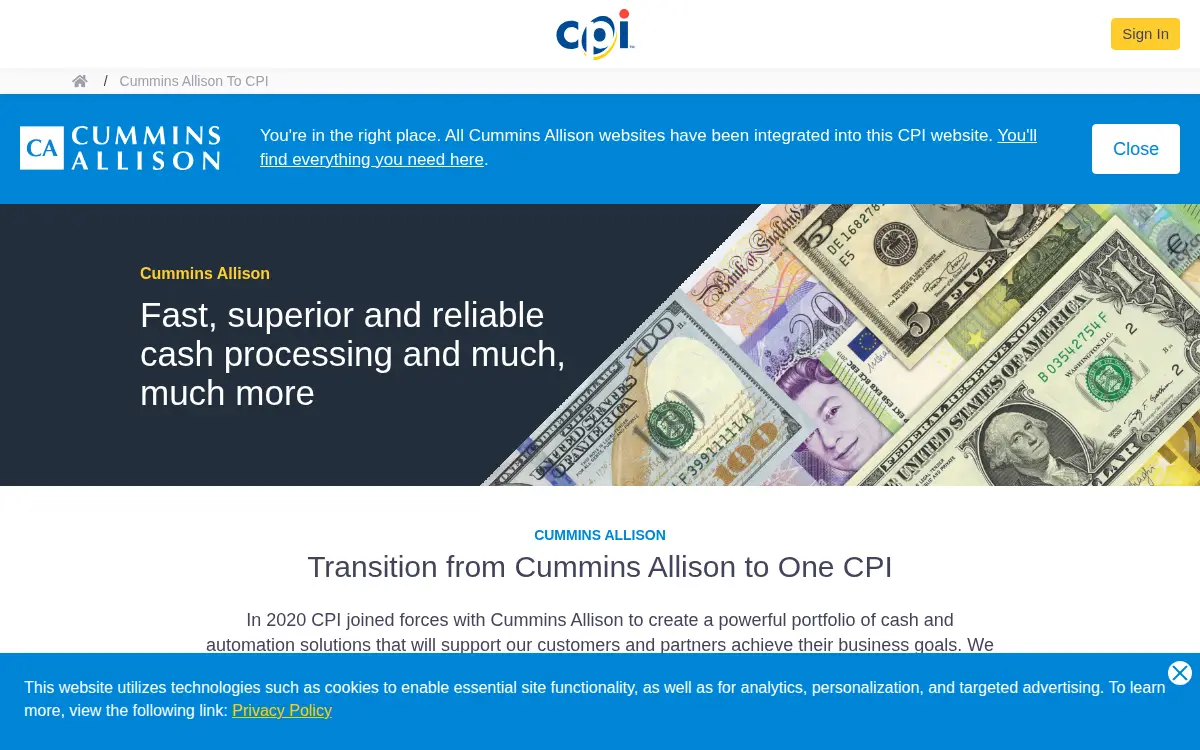 Homepage of Cummins Allison CORP